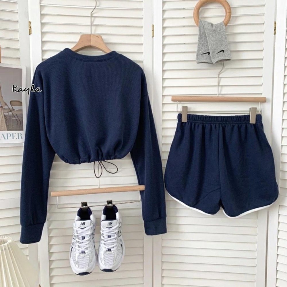 現貨⚡免運⚡絕版下殺🔥 韓版刺繡字母束腰衛衣+休閒短褲2件組 A0253 #Kayla.girl #少女愷拉-細節圖6