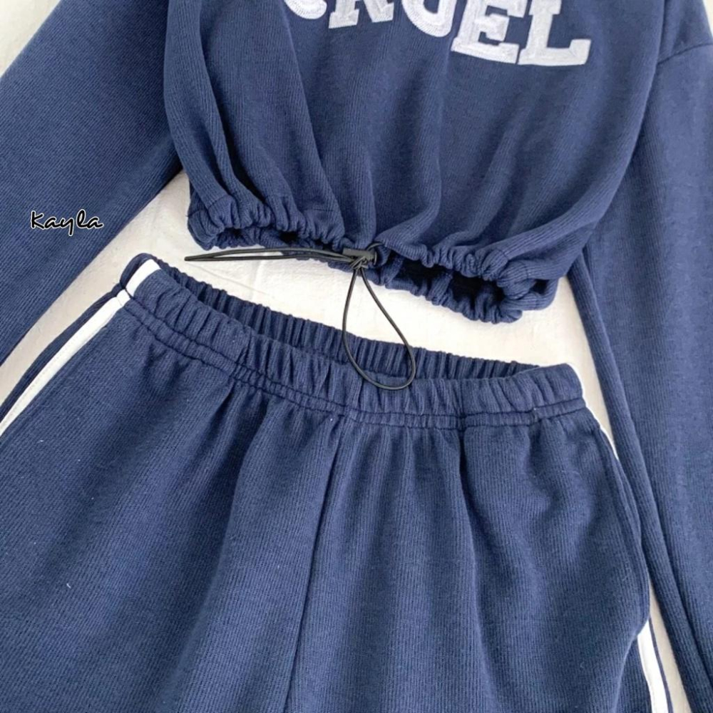 現貨⚡免運⚡絕版下殺🔥 韓版刺繡字母束腰衛衣+休閒短褲2件組 A0253 #Kayla.girl #少女愷拉-細節圖7