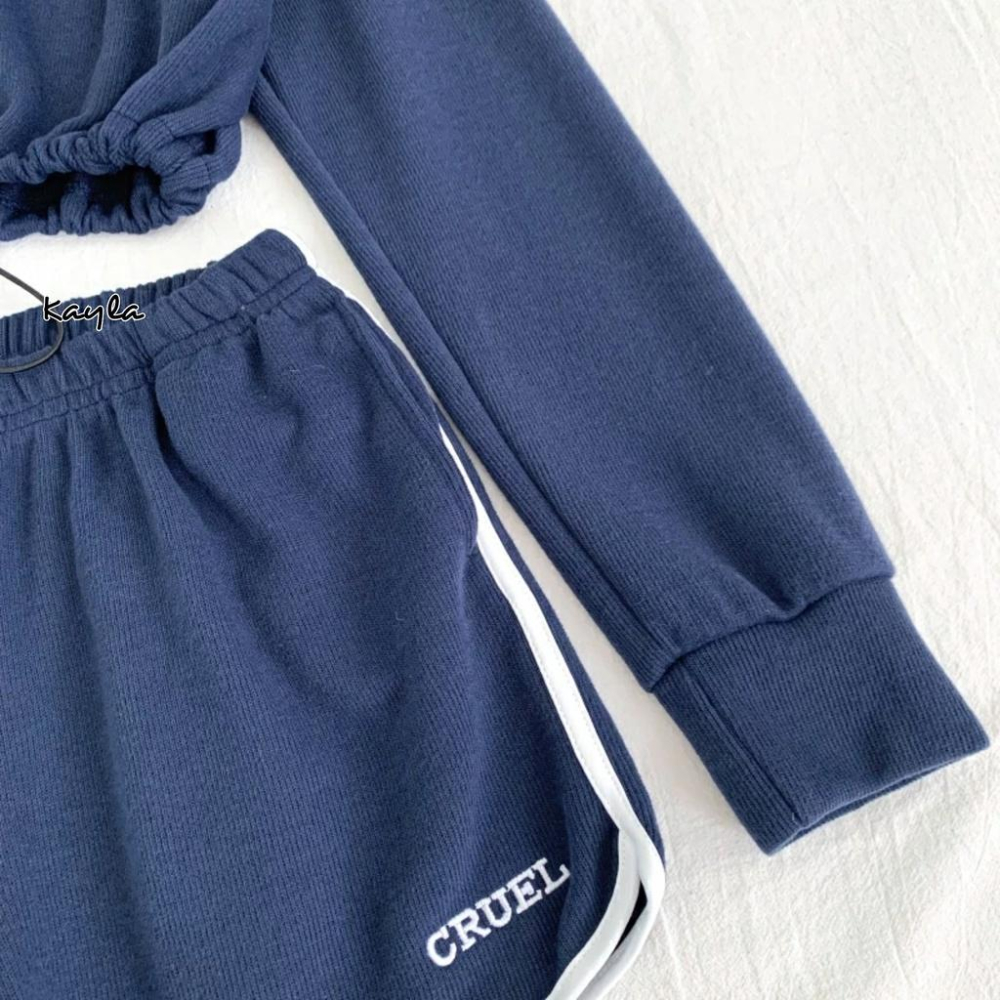 現貨⚡免運⚡絕版下殺🔥 韓版刺繡字母束腰衛衣+休閒短褲2件組 A0253 #Kayla.girl #少女愷拉-細節圖8