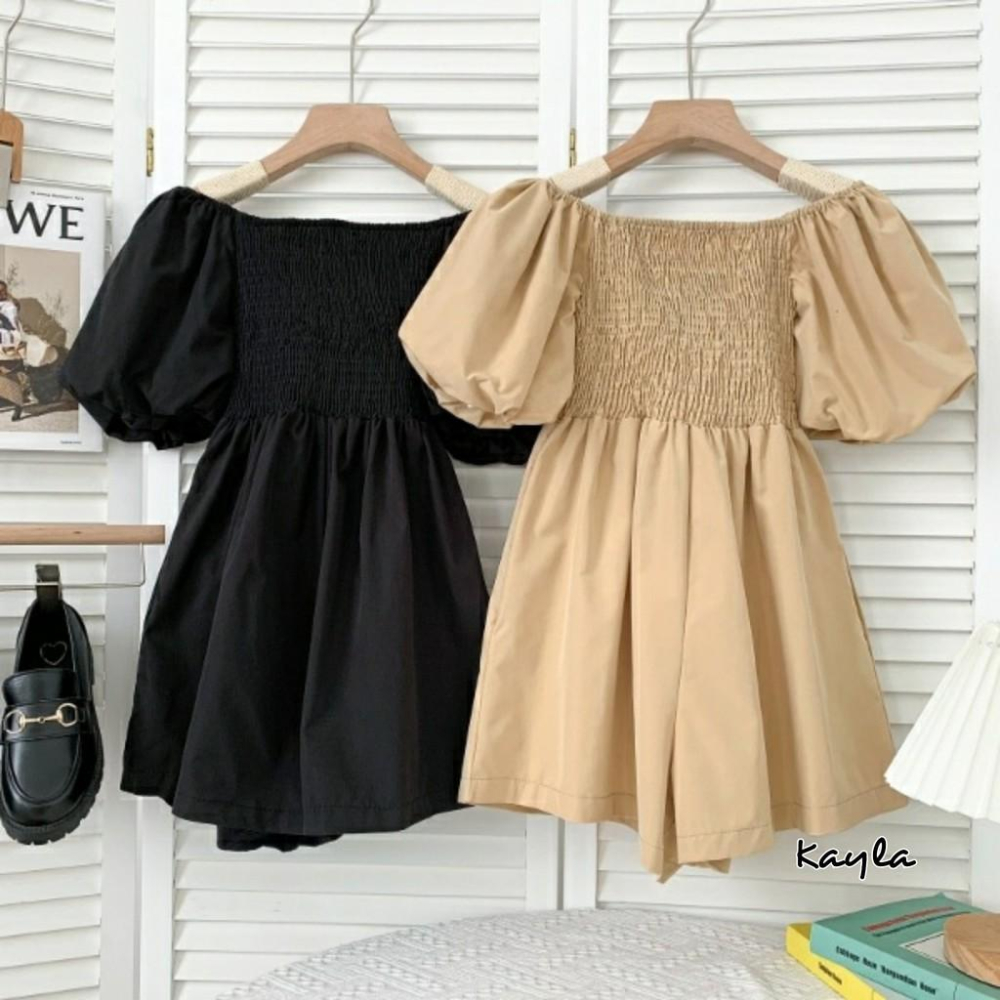 預購🌟免運🌟 一字領泡泡袖連身短褲 A0122 #Kayla.girl #少女愷拉-細節圖2