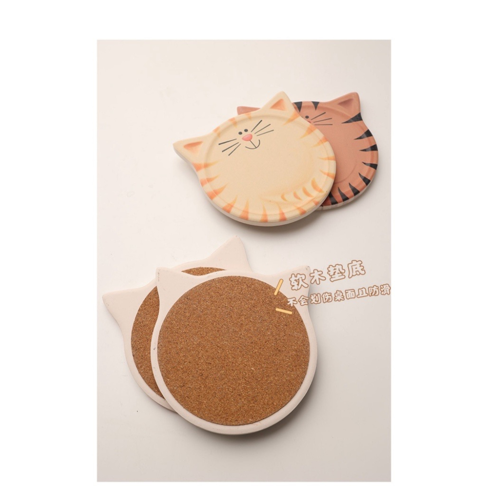 陶瓷吸水款-可愛貓咪杯墊-細節圖3