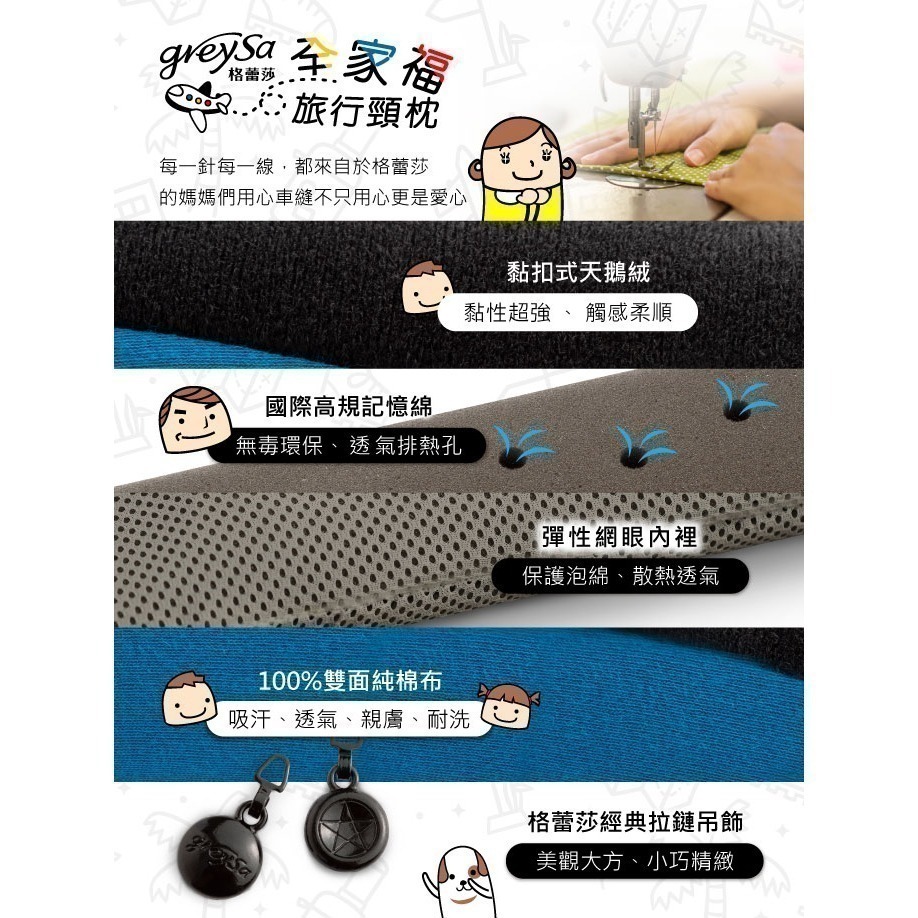 【GreySa格蕾莎-台灣製造】全家福旅行頸枕（大/小）附收納袋-細節圖7