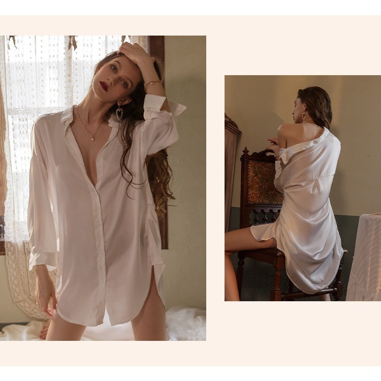 午夜衣櫥🌹性感睡衣 小胸睡衣 冰絲睡衣 緞面睡衣 男友襯衫 涼感睡衣 睡裙 襯衫睡衣 法式睡衣 絲質睡衣 睡衣裙-細節圖4