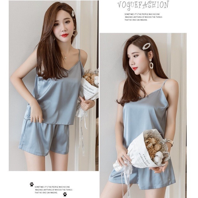 午夜衣櫥🌹現貨🔥居家服 睡衣套裝 冰絲睡衣 緞面睡衣 涼感睡衣 絲綢睡衣 小胸睡衣 絲綢睡衣 細肩帶睡衣 睡衣女-細節圖2