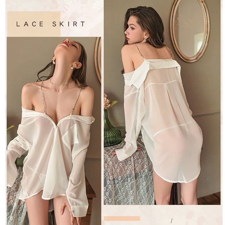 午夜衣櫥🌹男友襯衫 襯衫睡衣 性感睡衣 小胸睡衣 薄紗睡衣 緞面睡衣 情趣睡衣 睡裙 法式睡衣 絲質睡衣 睡衣裙-細節圖4