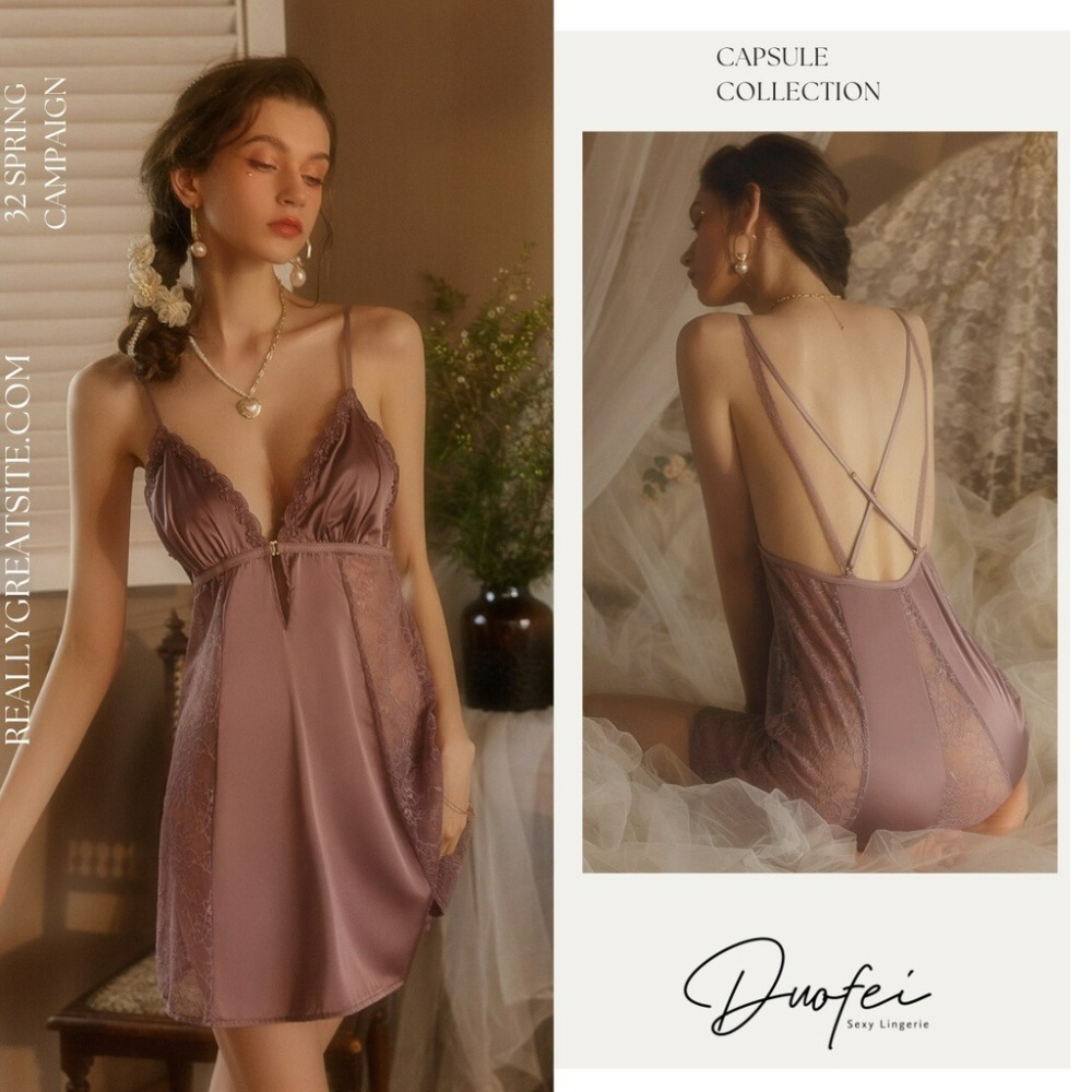 午夜衣櫥🌹性感睡衣 露背睡衣 冰絲睡衣 緞面睡衣 蕾絲睡衣 涼感睡衣 睡裙 胸墊睡衣 法式睡衣 小胸睡衣-細節圖2