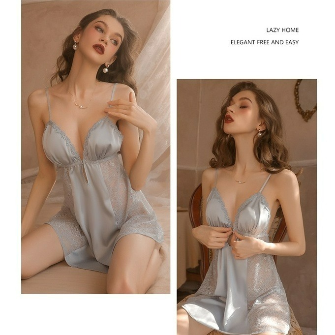 午夜衣櫥🌹性感睡衣 露背睡衣 冰絲睡衣 緞面睡衣 蕾絲睡衣 涼感睡衣 睡裙 胸墊睡衣 法式睡衣 小胸睡衣-細節圖3