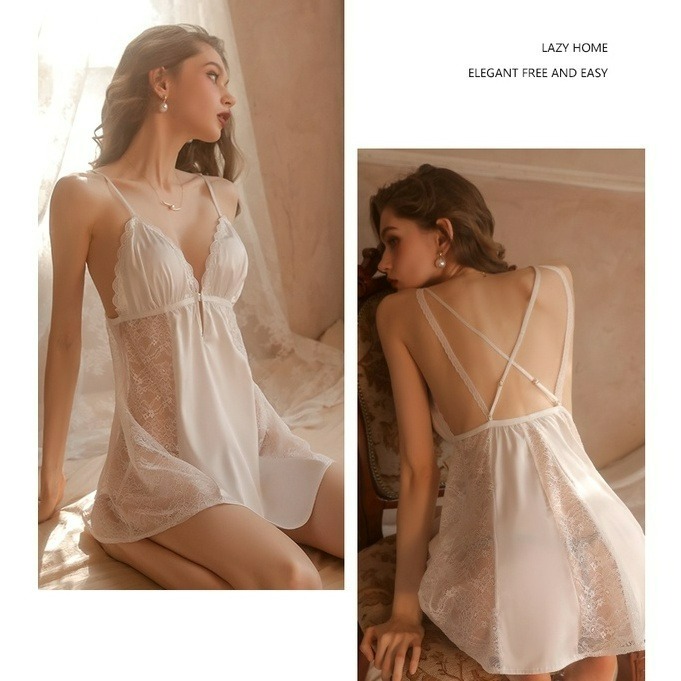 午夜衣櫥🌹性感睡衣 露背睡衣 冰絲睡衣 緞面睡衣 蕾絲睡衣 涼感睡衣 睡裙 胸墊睡衣 法式睡衣 小胸睡衣-細節圖5