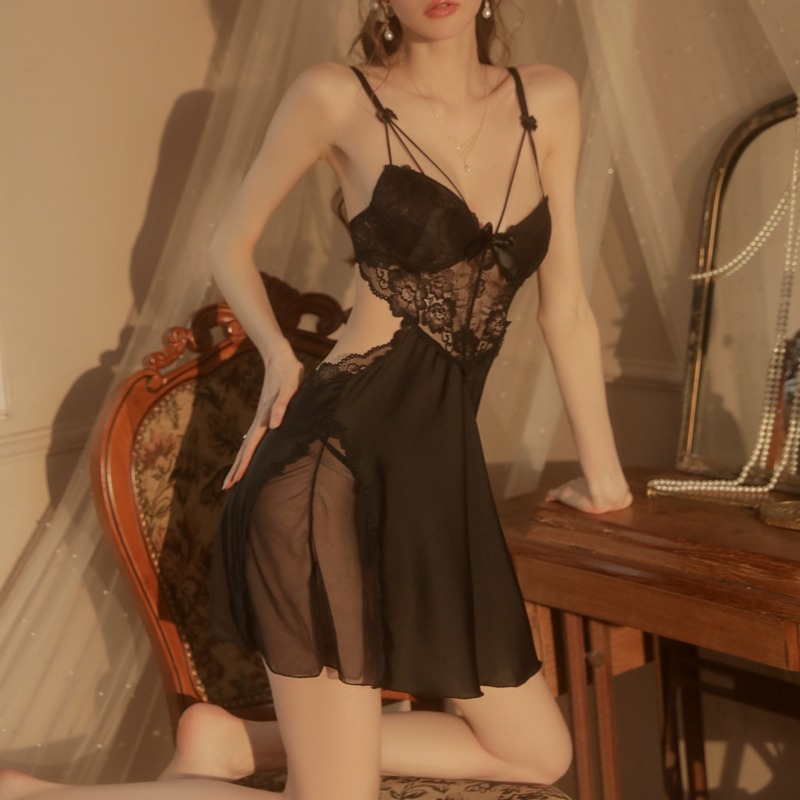 午夜衣櫥🌹現貨🔥法式睡衣 性感睡衣 露背睡衣 睡裙 冰絲睡衣 緞面睡衣 胸墊睡衣 女生睡衣 小胸睡衣 歐美睡衣-細節圖6