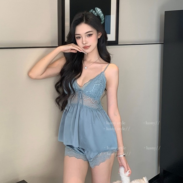 ᴹˢ朵•午夜衣櫥🌹現貨🔥冰絲睡衣 緞面睡衣 性感睡衣 胸墊睡衣 睡裙 蕾絲睡衣 連身睡衣 睡衣裙 居家睡衣-細節圖2