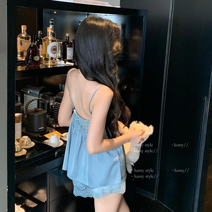 ᴹˢ朵•午夜衣櫥🌹現貨🔥冰絲睡衣 緞面睡衣 性感睡衣 胸墊睡衣 睡裙 蕾絲睡衣 連身睡衣 睡衣裙 居家睡衣-細節圖4