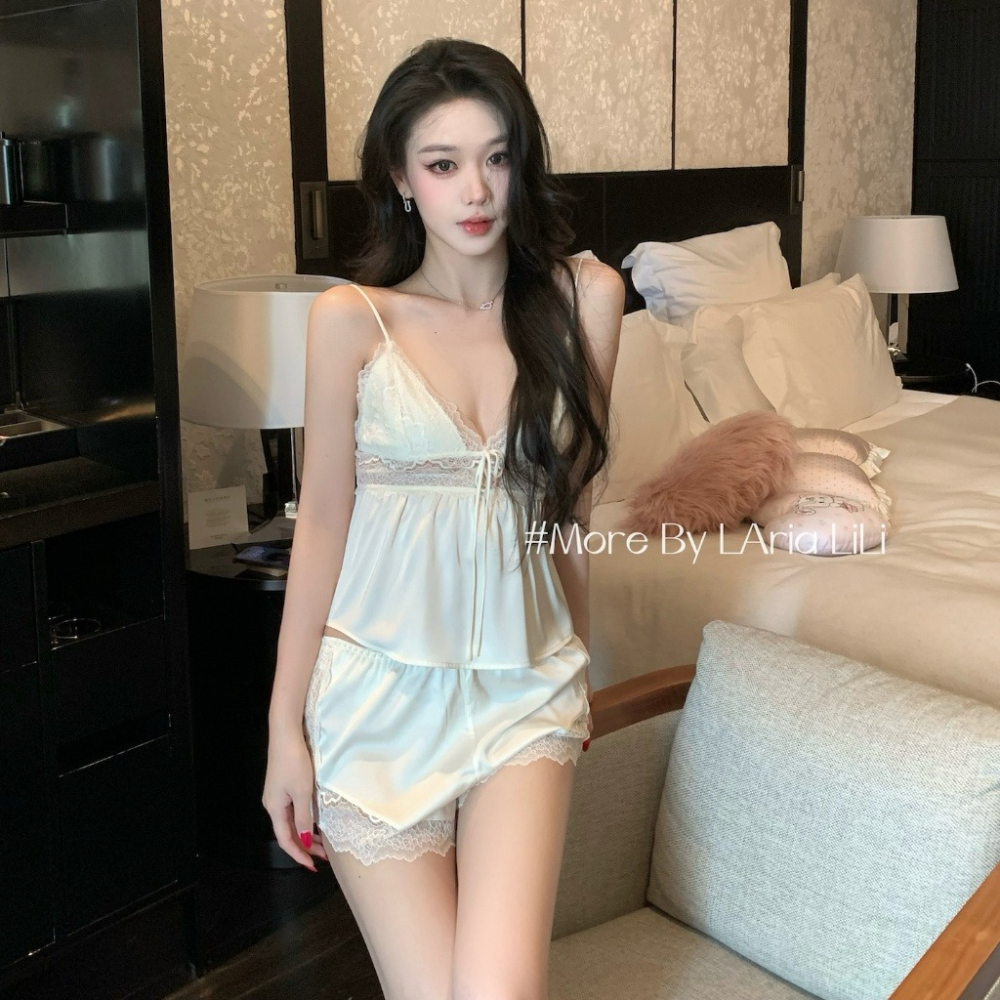 ᴹˢ朵•午夜衣櫥🌹現貨🔥冰絲睡衣 緞面睡衣 性感睡衣 胸墊睡衣 睡裙 蕾絲睡衣 連身睡衣 睡衣裙 居家睡衣-細節圖5