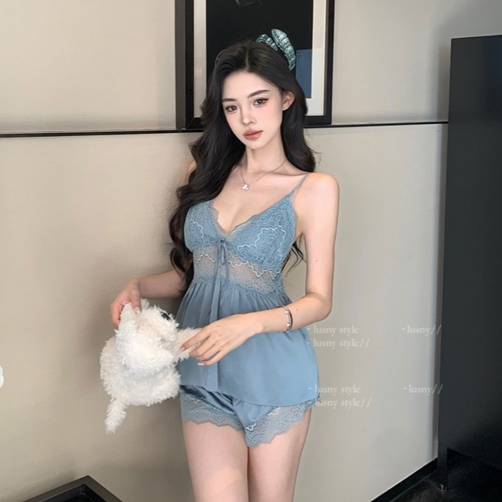 ᴹˢ朵•午夜衣櫥🌹現貨🔥冰絲睡衣 緞面睡衣 性感睡衣 胸墊睡衣 睡裙 蕾絲睡衣 連身睡衣 睡衣裙 居家睡衣-細節圖7