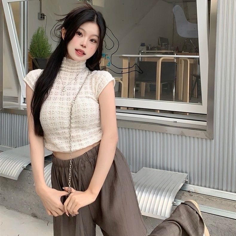 高領針織短袖上衣-細節圖2