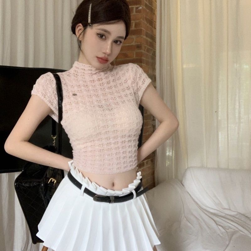 高領針織短袖上衣-細節圖3