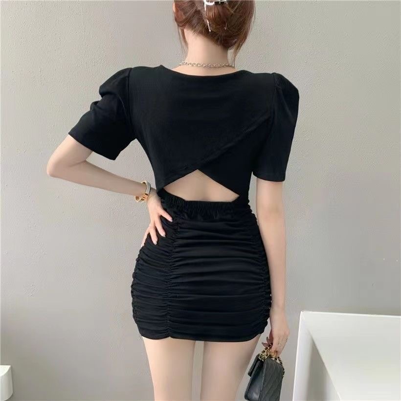 泡泡袖短袖露背包臀裙-細節圖2