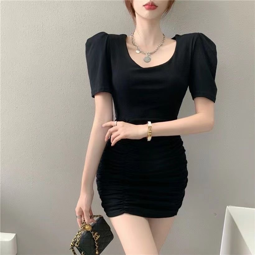 泡泡袖短袖露背包臀裙-細節圖3