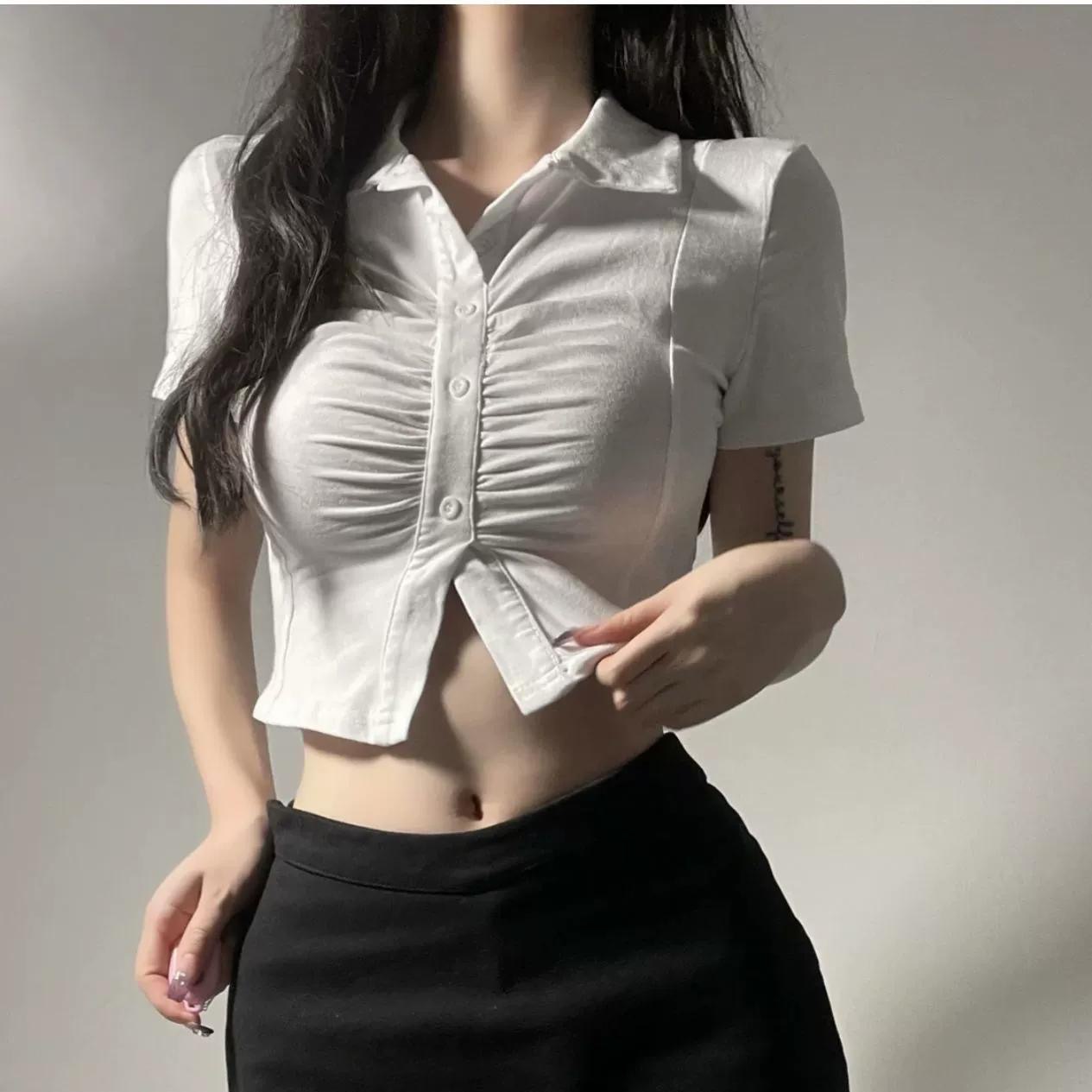 POLO領短袖褶皺上衣-細節圖2