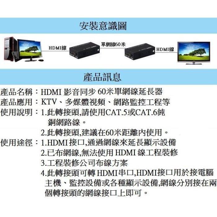 台灣發貨HDMI 延長器 60米 單網線 轉放大器 RJ45 音頻 視頻 網路線 網線 信號放大 1080P-細節圖3