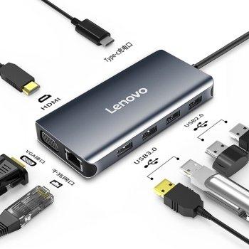 聯想Lenovo Type-C轉HDMI/VGA/USB/RJ45/USB3.0 PD擴充座Dock