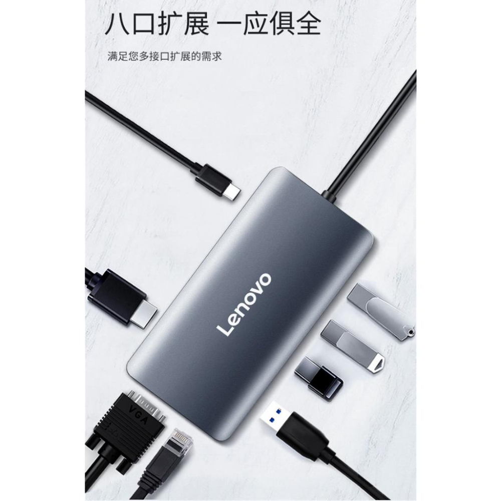 聯想Lenovo Type-C轉HDMI/VGA/USB/RJ45/USB3.0 PD擴充座Dock-細節圖2