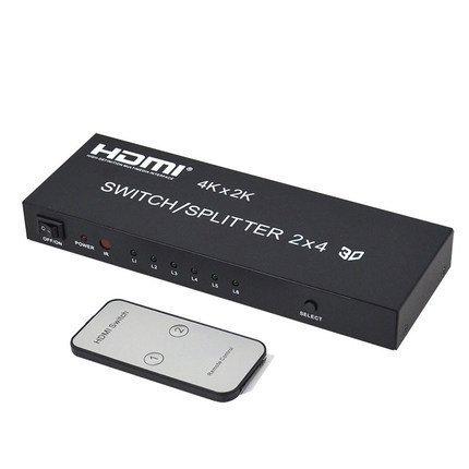 4K 1080P HDMI矩陣二進四出分配器 2進4出 2x4切換器 帶光纖/3.5立體聲音頻 3D藍光