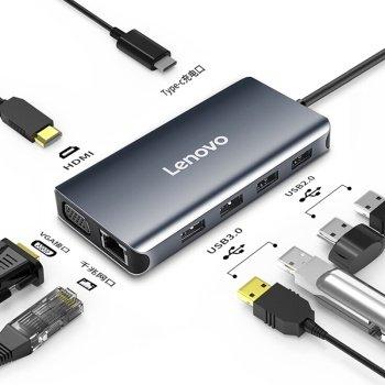 聯想 Lenovo LX0808 Type-C轉HDMI/VGA/USB/RJ45 八合一 PD 擴展塢 擴充 Dock