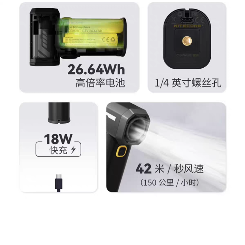 【kiho金紘】NITECORE CW20 金屬口袋超強風 手持式電動氣吹 電動吹塵器 暴風膠囊 清潔 相機 鏡頭-細節圖3