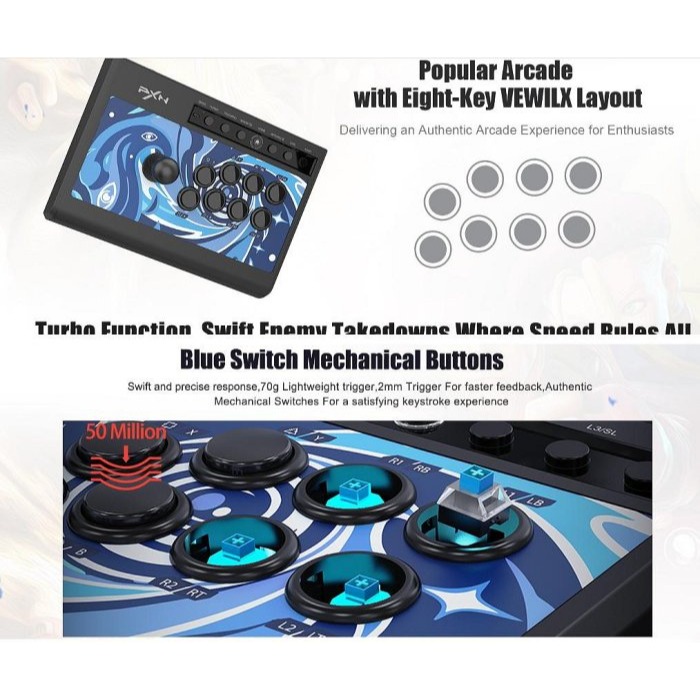 【kiho金紘】 送延長線PXN萊仕達008 PC/ps4/switch/xbox/安卓 街機格鬥搖桿TURBO機械按鍵-細節圖2