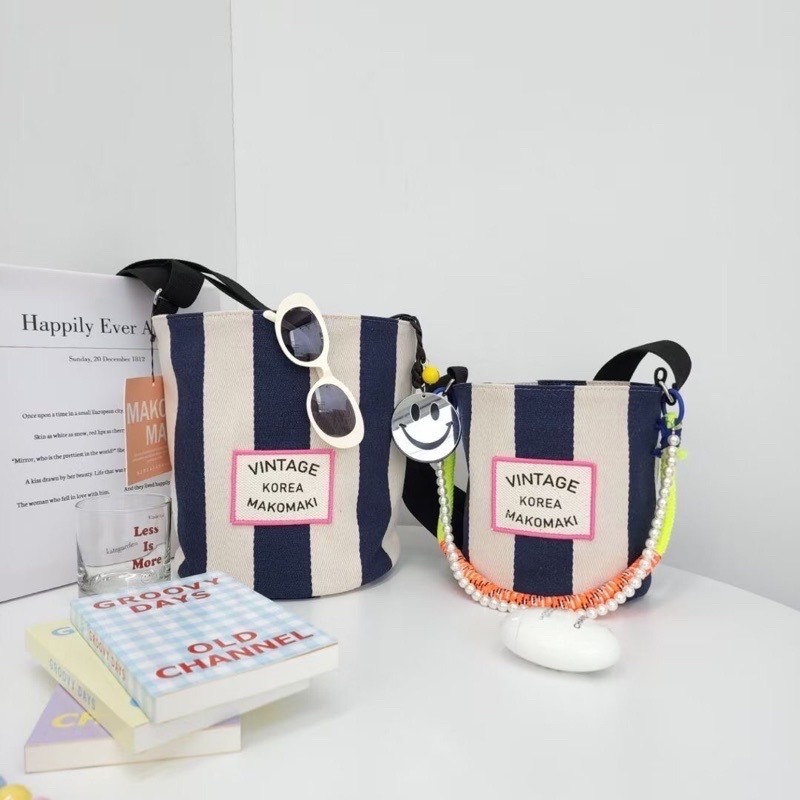 Chellmee ✈️韓國「MAKOMAKI 」 直條圓桶帆布肩背包-細節圖2