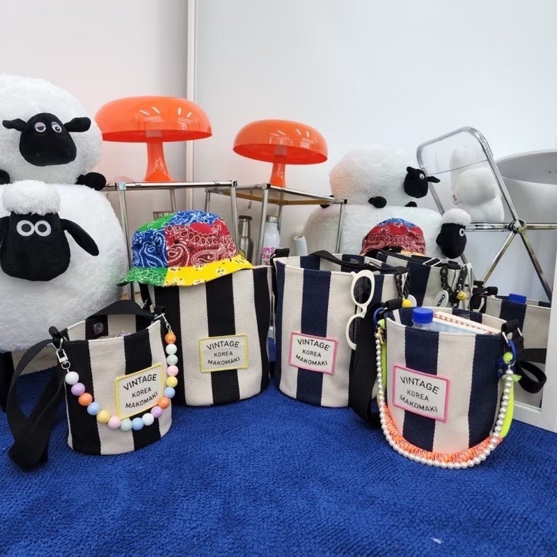 Chellmee ✈️韓國「MAKOMAKI 」 直條圓桶帆布肩背包-細節圖3