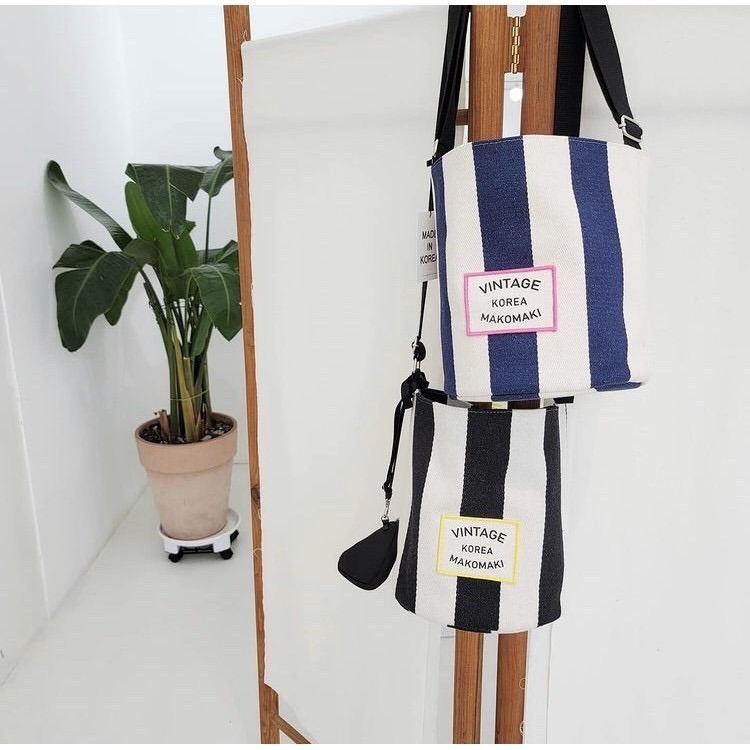 Chellmee ✈️韓國「MAKOMAKI 」 直條圓桶帆布肩背包-細節圖4