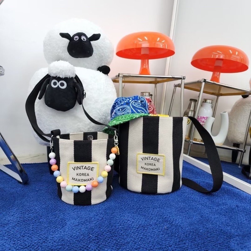 Chellmee ✈️韓國「MAKOMAKI 」 直條圓桶帆布肩背包-細節圖6