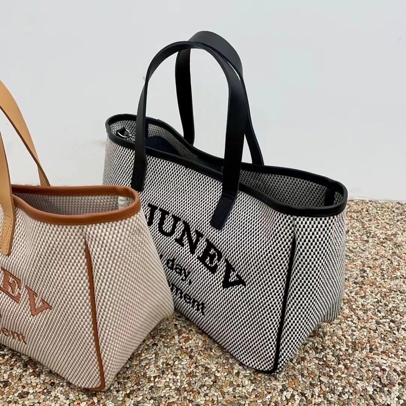 Chellmee ✈️韓國代購✈️「 Le junevk」 字母刺繡設計托特包 手提包 肩背包-細節圖2