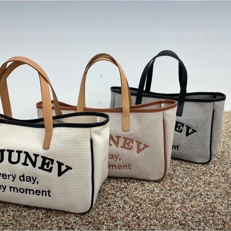 Chellmee ✈️韓國代購✈️「 Le junevk」 字母刺繡設計托特包 手提包 肩背包-細節圖3