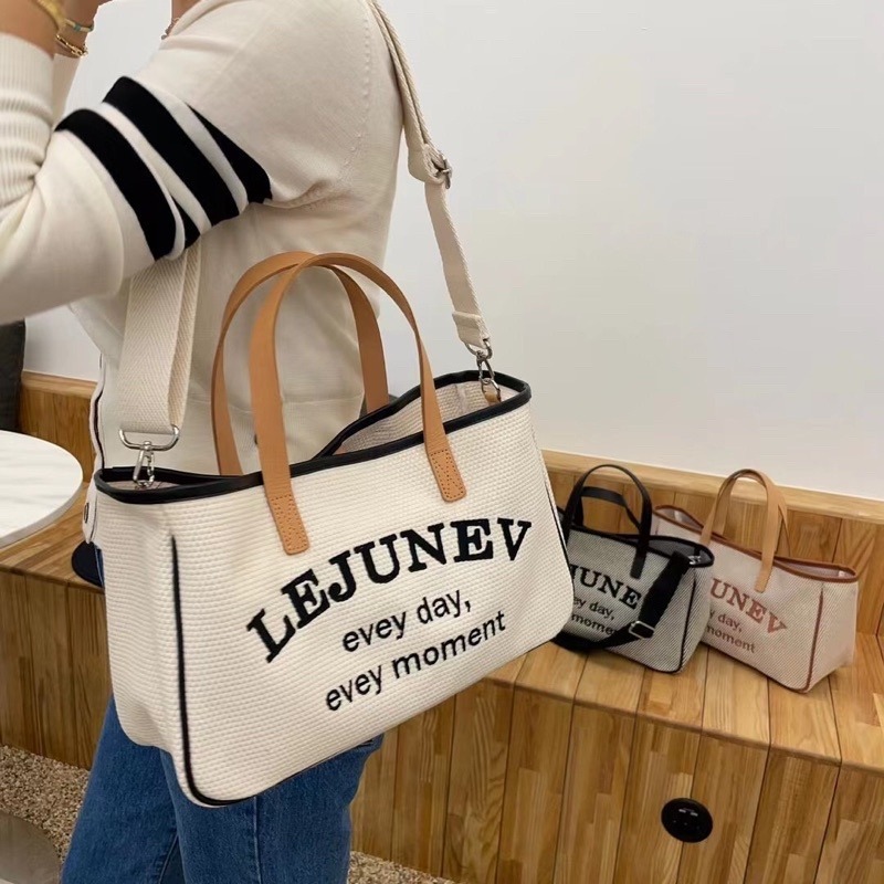 Chellmee ✈️韓國代購✈️「 Le junevk」 字母刺繡設計托特包 手提包 肩背包-細節圖4