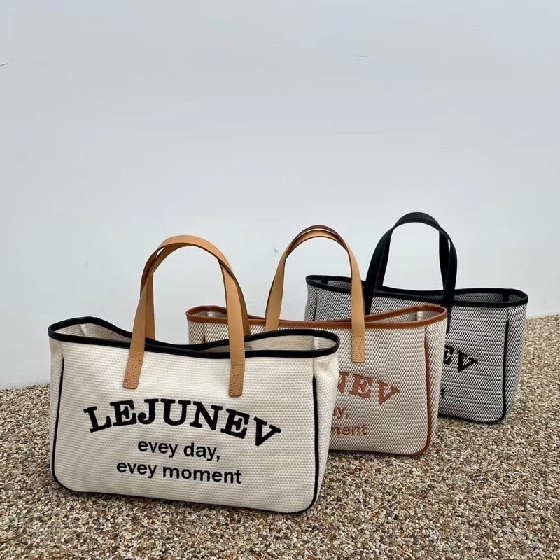 Chellmee ✈️韓國代購✈️「 Le junevk」 字母刺繡設計托特包 手提包 肩背包-細節圖5