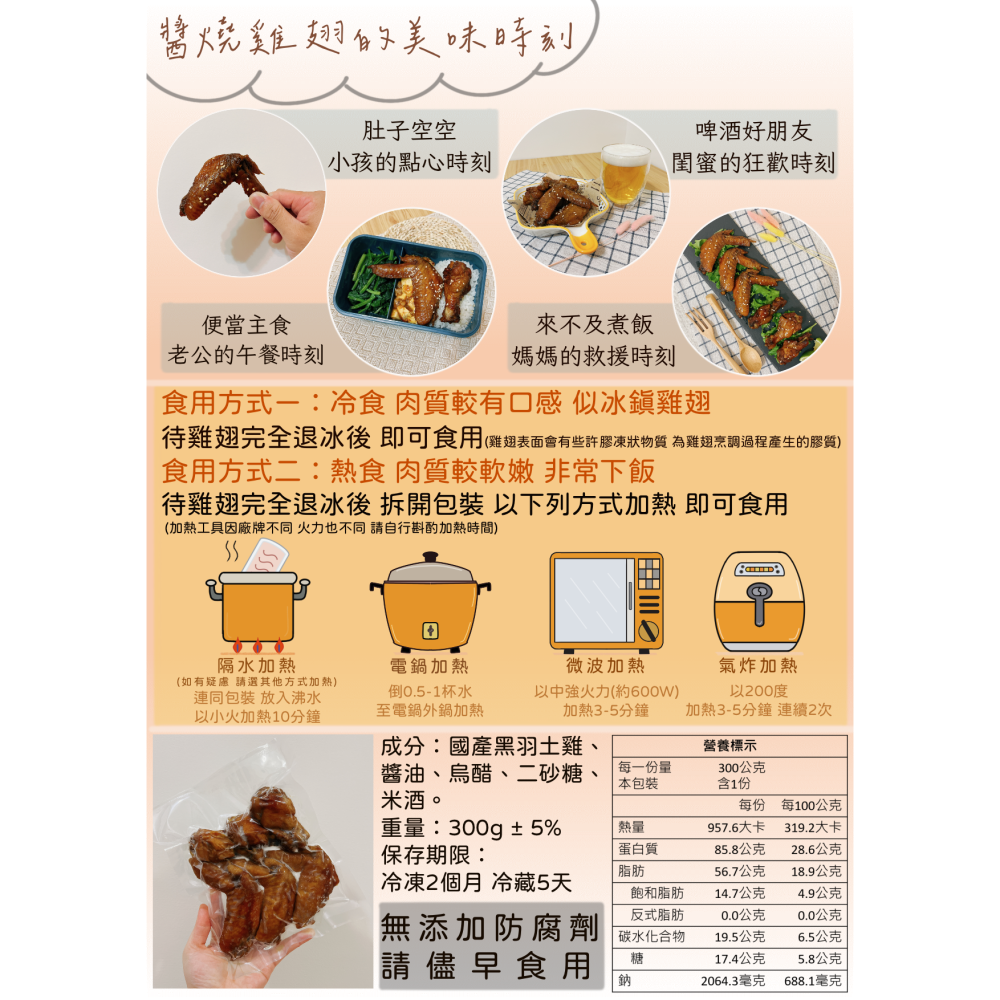 醬燒雞翅(3隻翅小腿 3隻二節翅)/300g ± 5%-細節圖3