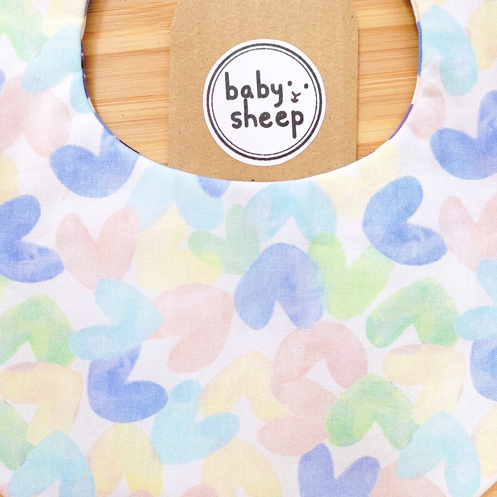 【babysheep】8層棉馬卡龍藍愛心圍兜 蛋型圓兜 女寶 圍兜兜 寶寶口水巾 手作圍兜 圍兜 口水巾 吸水兜 兜兜-細節圖2