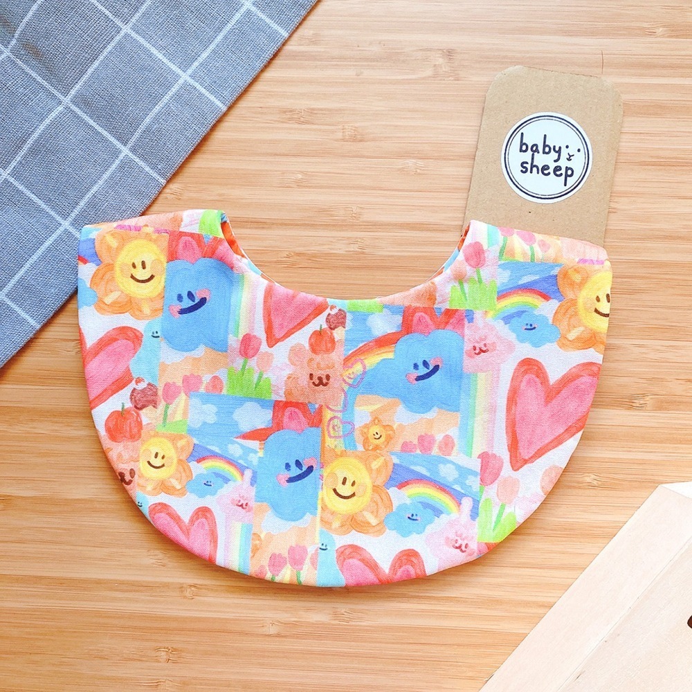 【babysheep】8層彩虹好心情圍兜 蛋型圓兜 圍兜兜 寶寶口水巾 手作圍兜 圍兜 口水巾 吸水兜 兜兜 手作-細節圖2