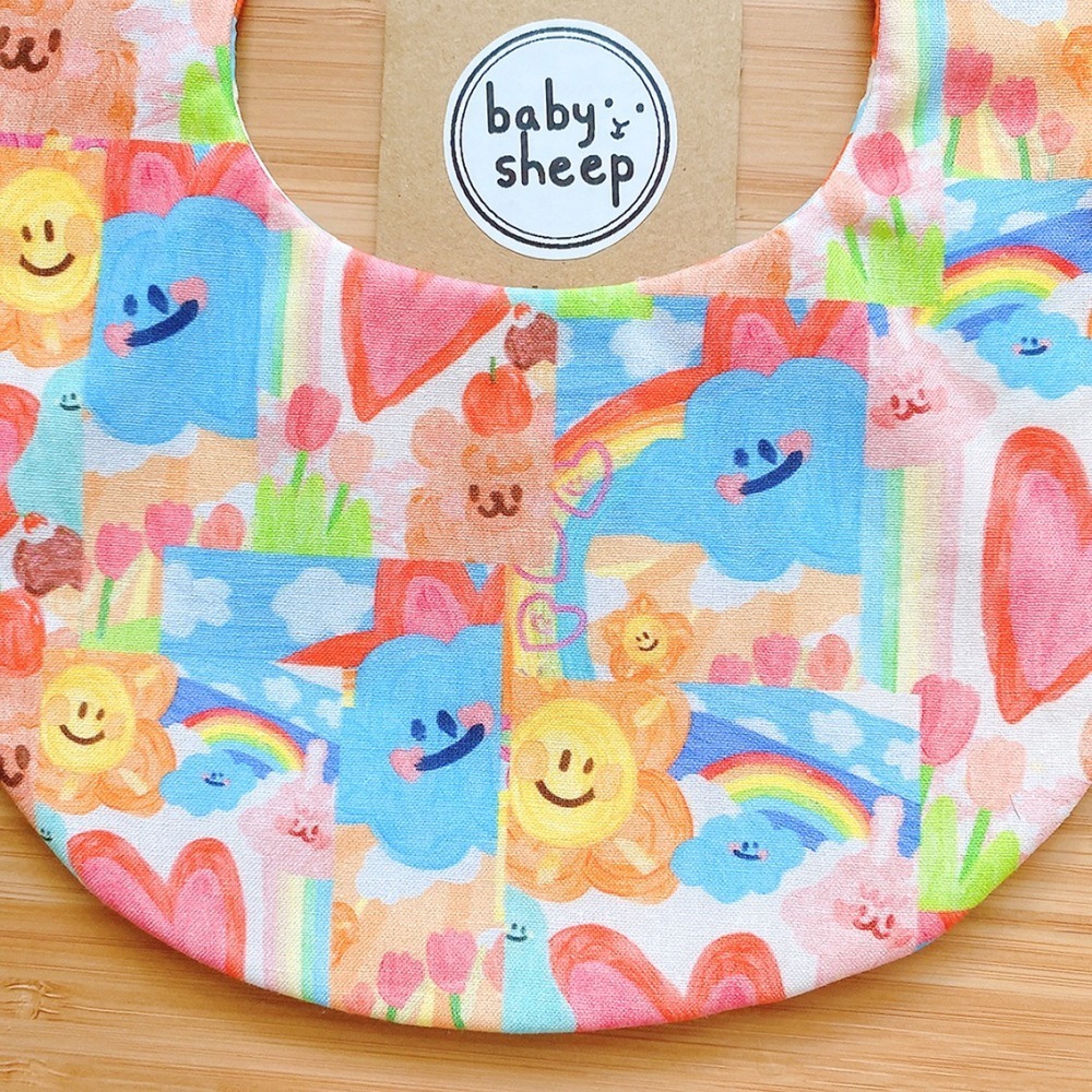 【babysheep】8層彩虹好心情圍兜 蛋型圓兜 圍兜兜 寶寶口水巾 手作圍兜 圍兜 口水巾 吸水兜 兜兜 手作-細節圖3