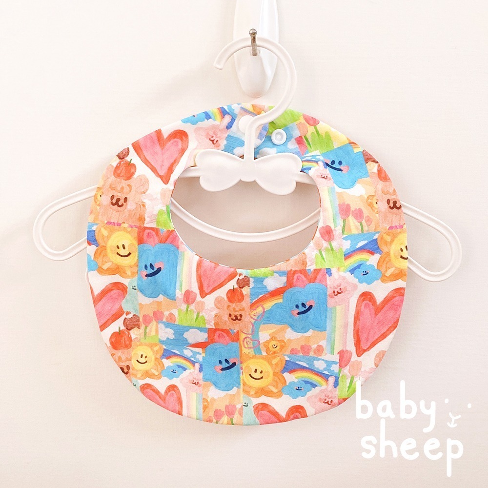 【babysheep】8層彩虹好心情圍兜 蛋型圓兜 圍兜兜 寶寶口水巾 手作圍兜 圍兜 口水巾 吸水兜 兜兜 手作-細節圖4