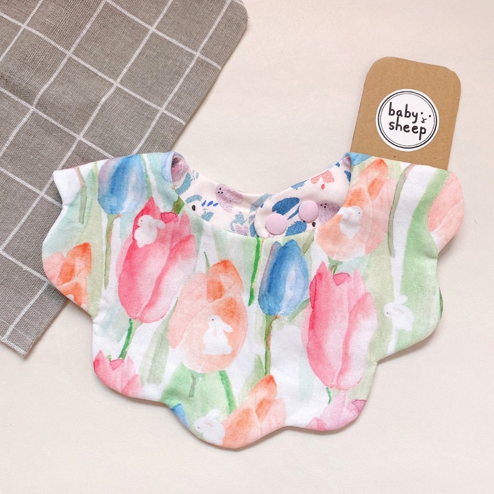 【babysheep】鬱金香兔子花型圍兜 蛋型圓兜 花型圍兜 圍兜兜 三角圍兜 寶寶口水巾 手作圍兜 圍兜 口水巾 純棉-細節圖2