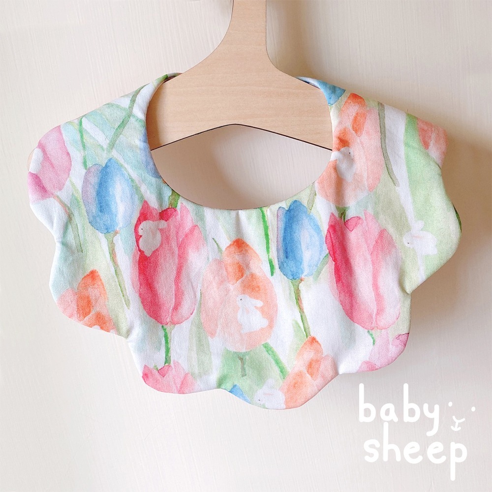 【babysheep】鬱金香兔子花型圍兜 蛋型圓兜 花型圍兜 圍兜兜 三角圍兜 寶寶口水巾 手作圍兜 圍兜 口水巾 純棉-細節圖4