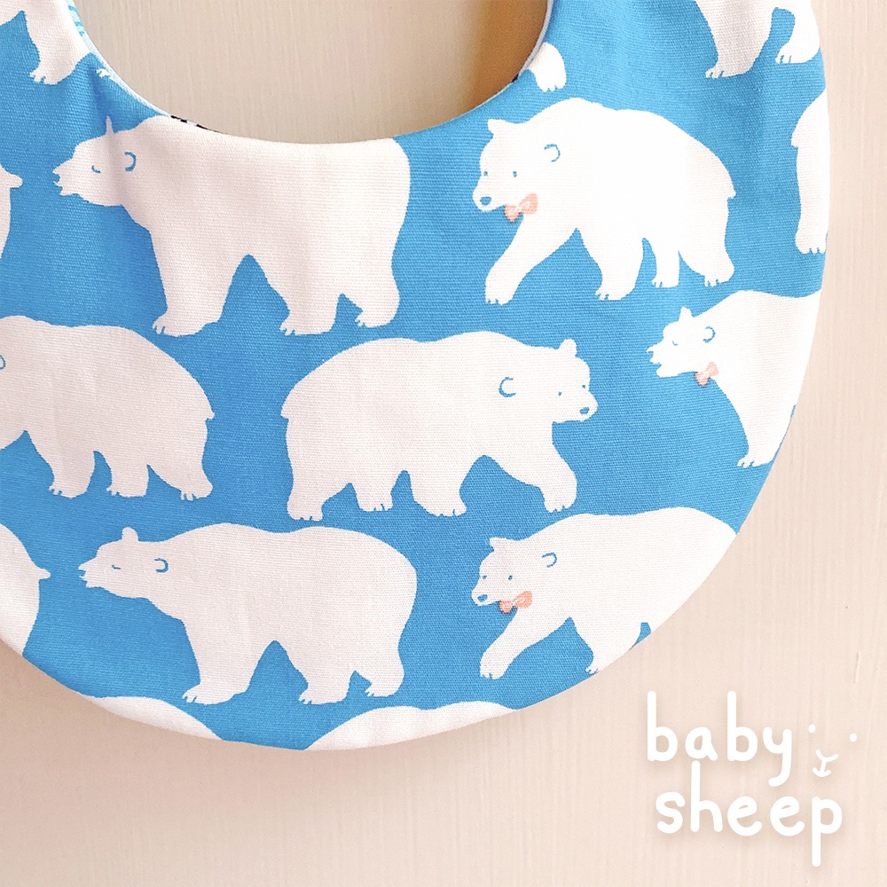 【babysheep】台製8層棉藍色北極熊兜 台灣布 口水巾 好搭 手作圍兜 圍兜 吸水兜 手作 北極熊 藍色系 吸水兜-細節圖3