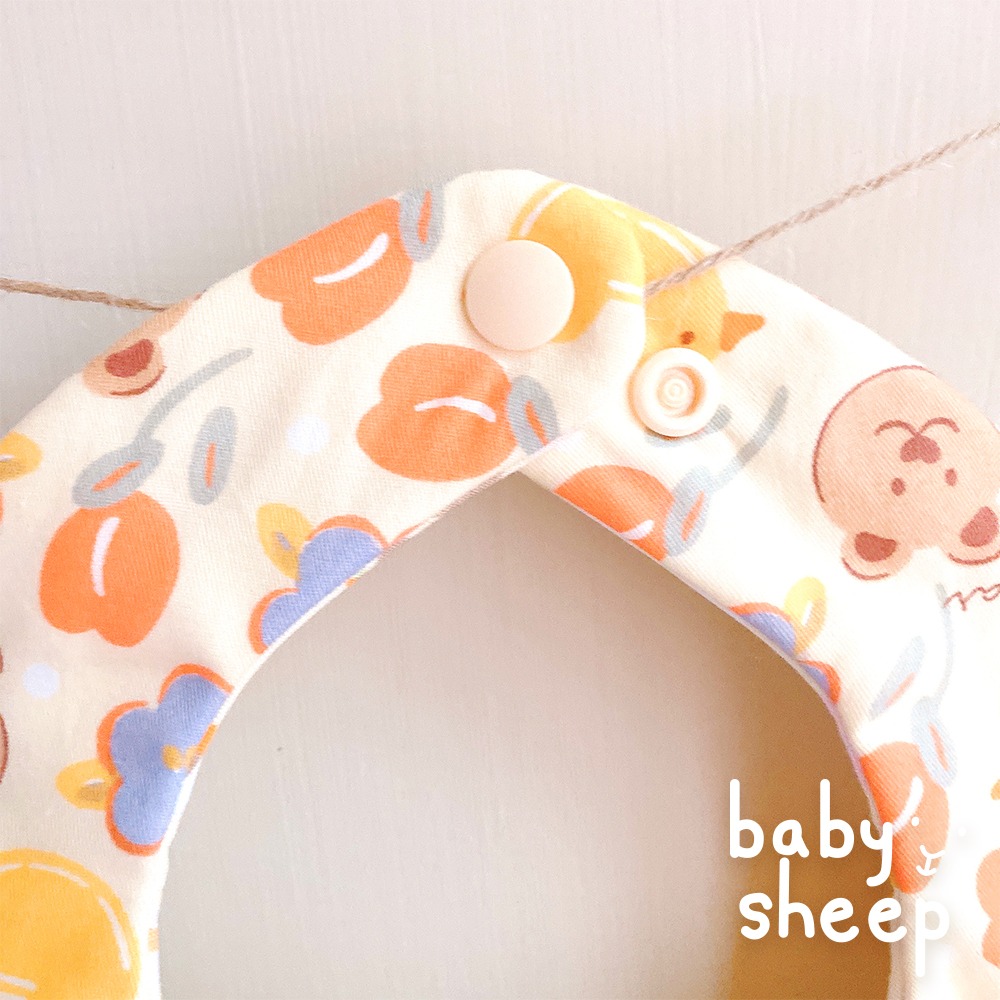 【babysheep】台製8層棉鴨鴨熊熊口水巾 蛋型圓兜 吸水巾 熊熊 鴨鴨 小花 好搭 手作圍兜 吸水兜 手作 圍兜兜-細節圖2