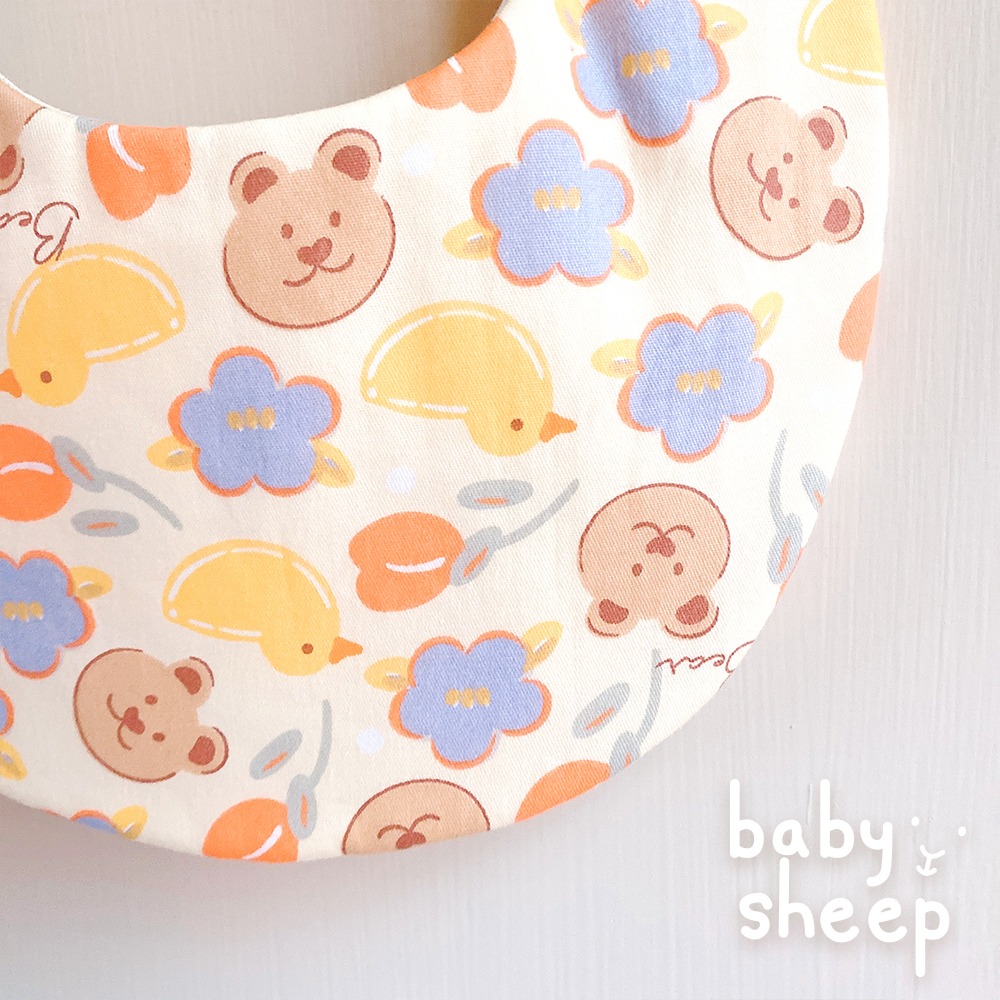 【babysheep】台製8層棉鴨鴨熊熊口水巾 蛋型圓兜 吸水巾 熊熊 鴨鴨 小花 好搭 手作圍兜 吸水兜 手作 圍兜兜-細節圖3
