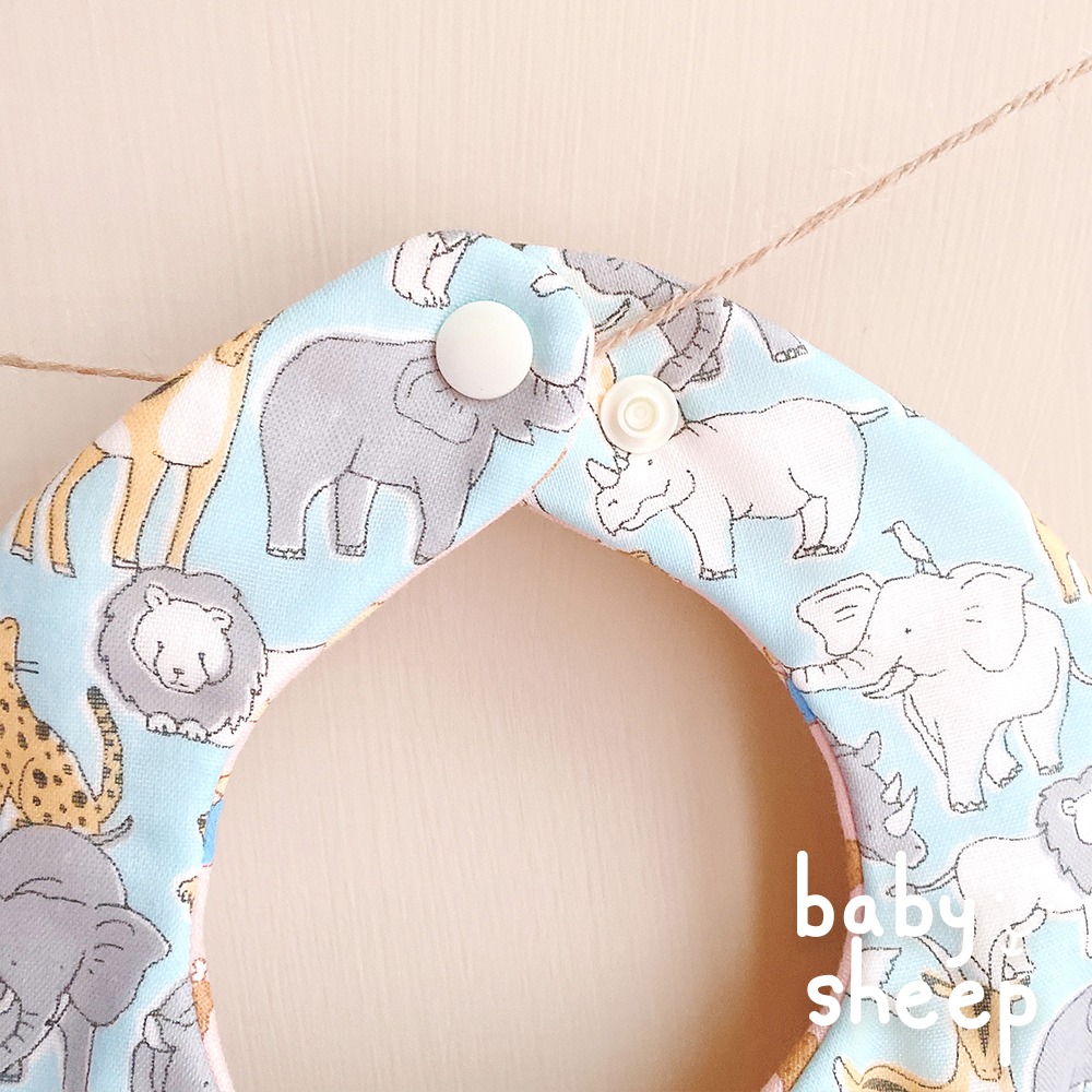 【babysheep】日製9層棉動物集會口水巾 蛋型圍兜 動物口水巾 動物 獅子 大象 口水巾 吸水兜 手作 圍兜兜-細節圖2