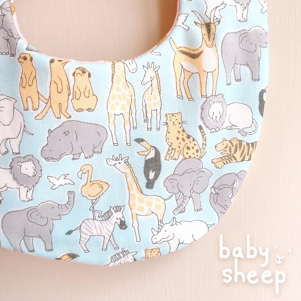 【babysheep】日製9層棉動物集會口水巾 蛋型圍兜 動物口水巾 動物 獅子 大象 口水巾 吸水兜 手作 圍兜兜-細節圖3