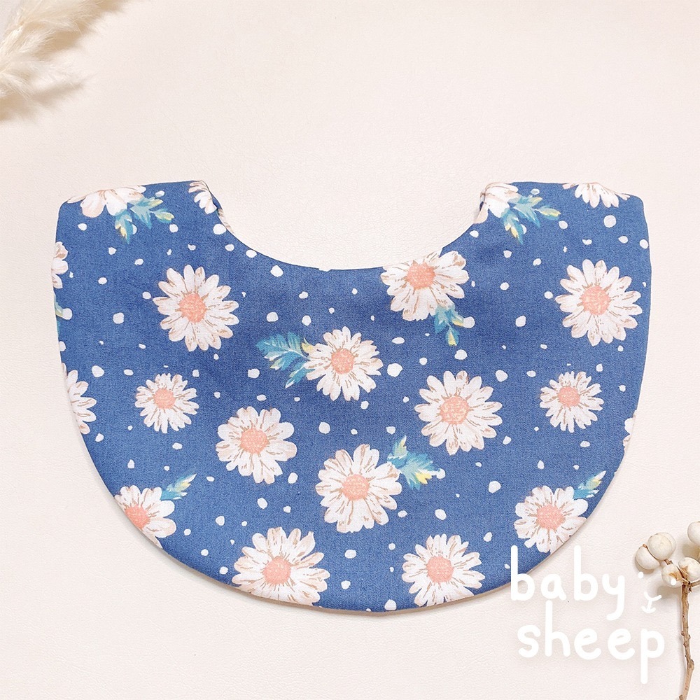 【babysheep】8層棉優雅藍花花圍兜 蛋型圓兜 女寶圍兜 圍兜兜 花花圍兜 寶寶口水巾 手作圍兜 口水巾 吸水兜-細節圖4